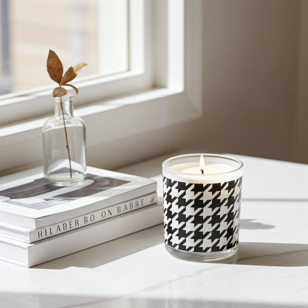 Houndstooth Black White Candle