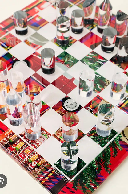 Ultimate Christmas Plaid Acrylic Chess - nicolettemayer.com