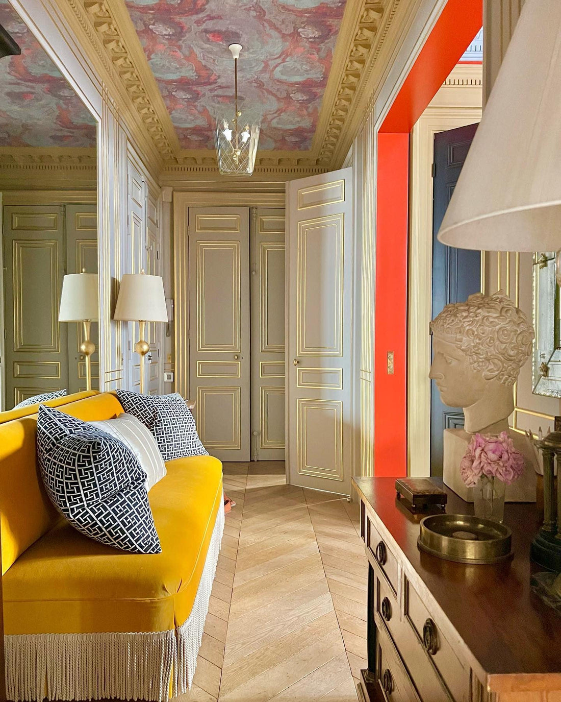 Agate Rococco Grasscloth Printed Wallpaper