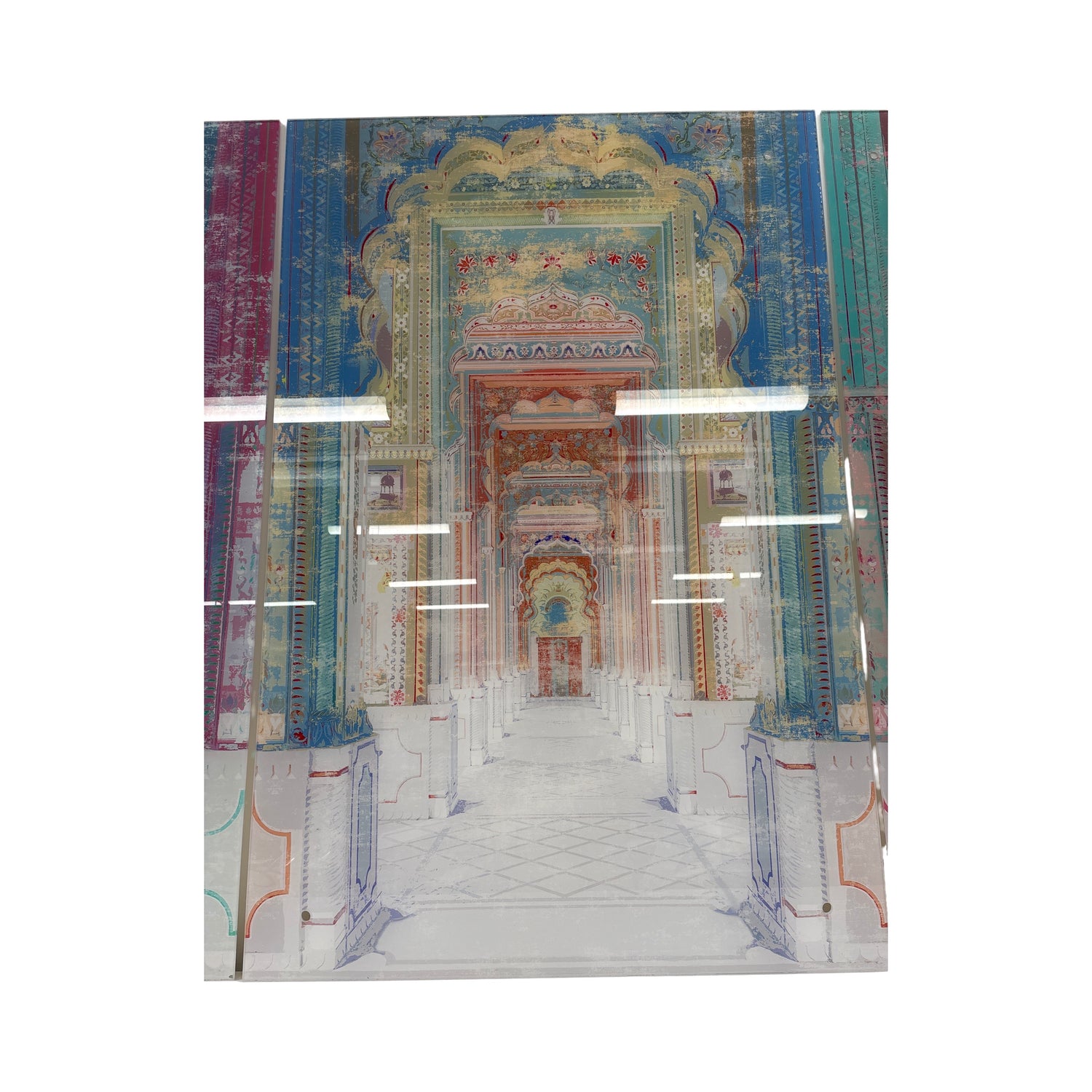 Palatial Jaipur Acrylic Triptych  – Set of 3 Modern Wall Art Panels, 96x48&quot; overall  (32x48&quot; each)