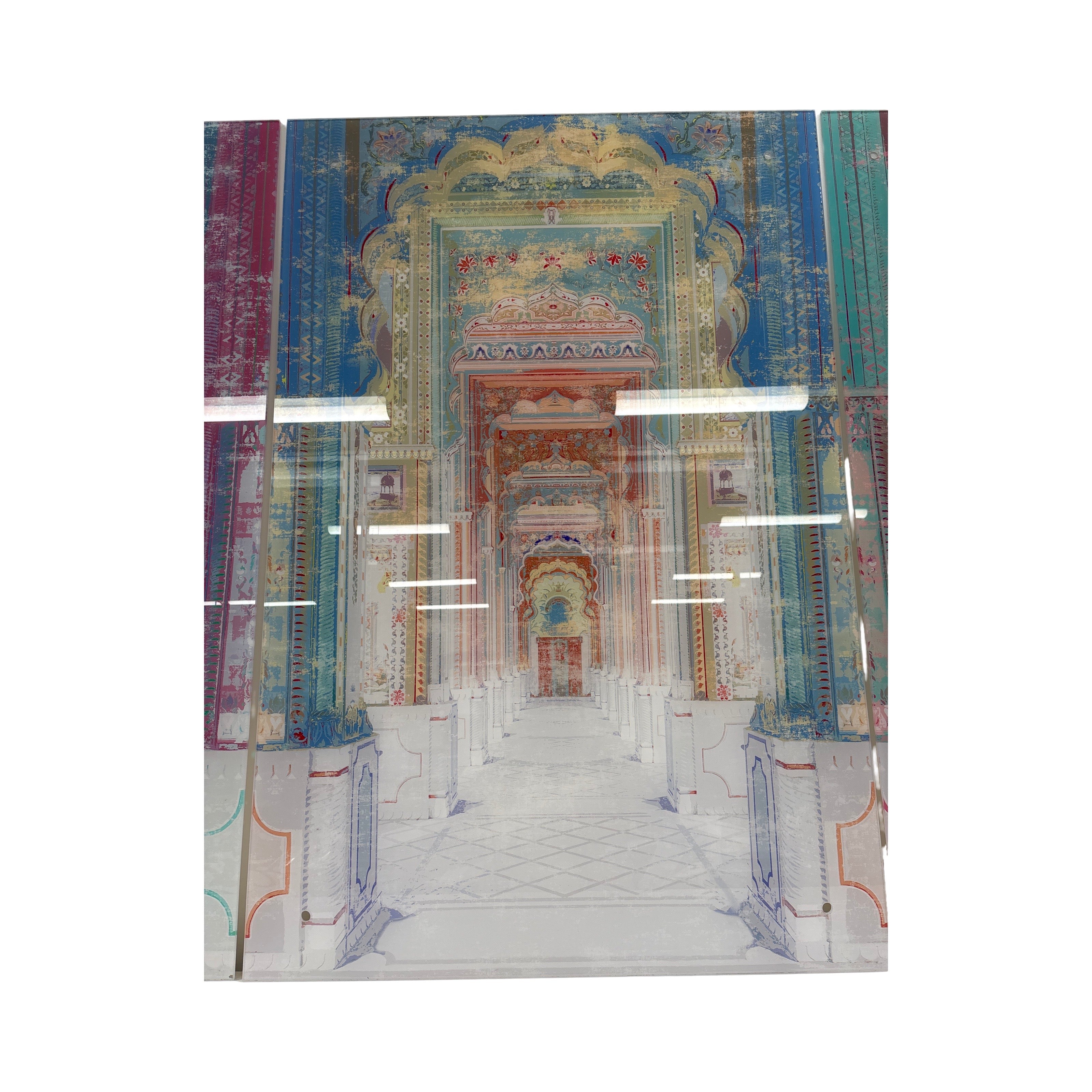 Palatial Jaipur Acrylic Triptych  – Set of 3 Modern Wall Art Panels, 96x48&quot; overall  (32x48&quot; each)