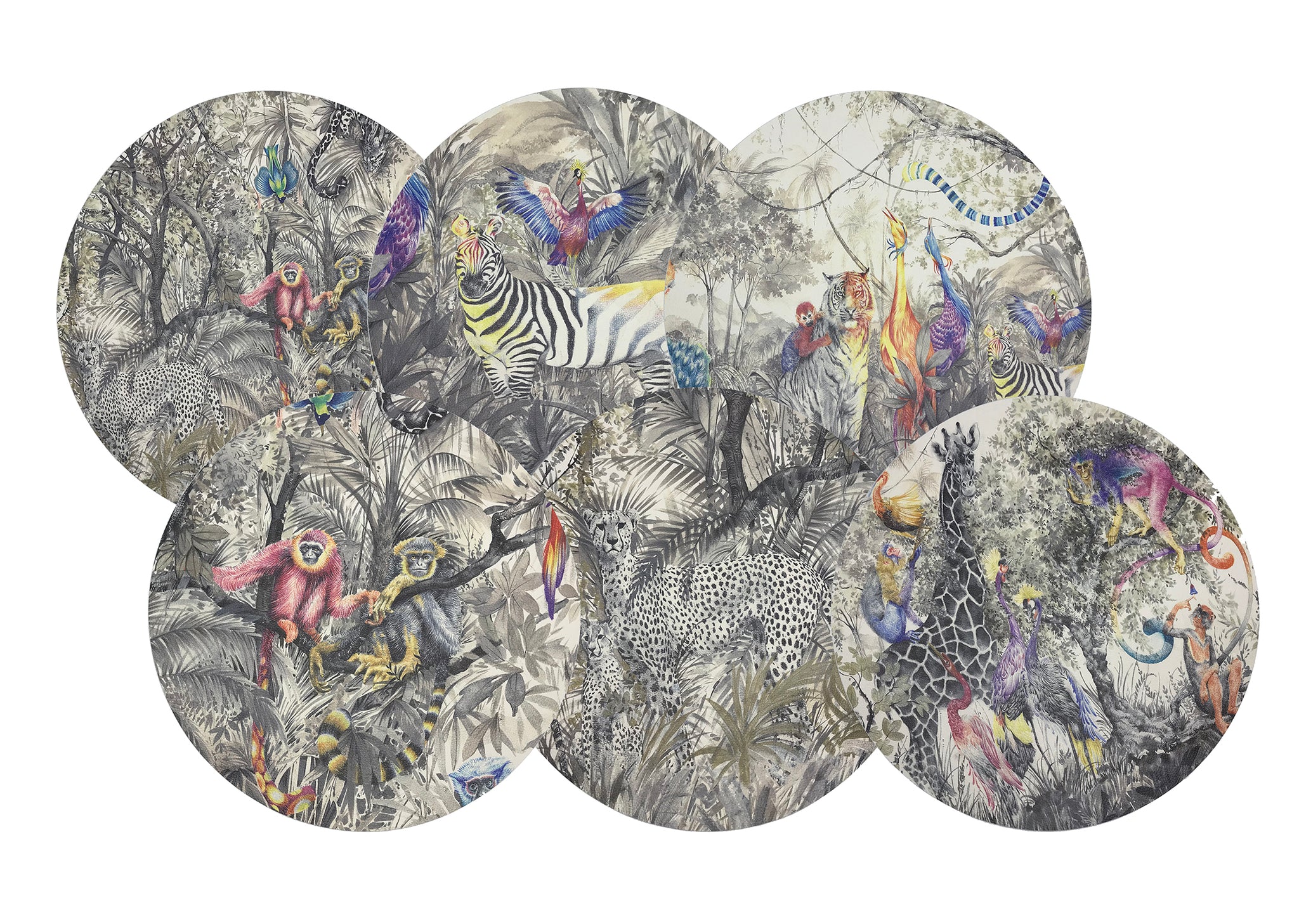 Arcadia Animalia Jungle Collection of Mixed Hand Painted animals in a fantastical Eden-like Jungle Scenic.