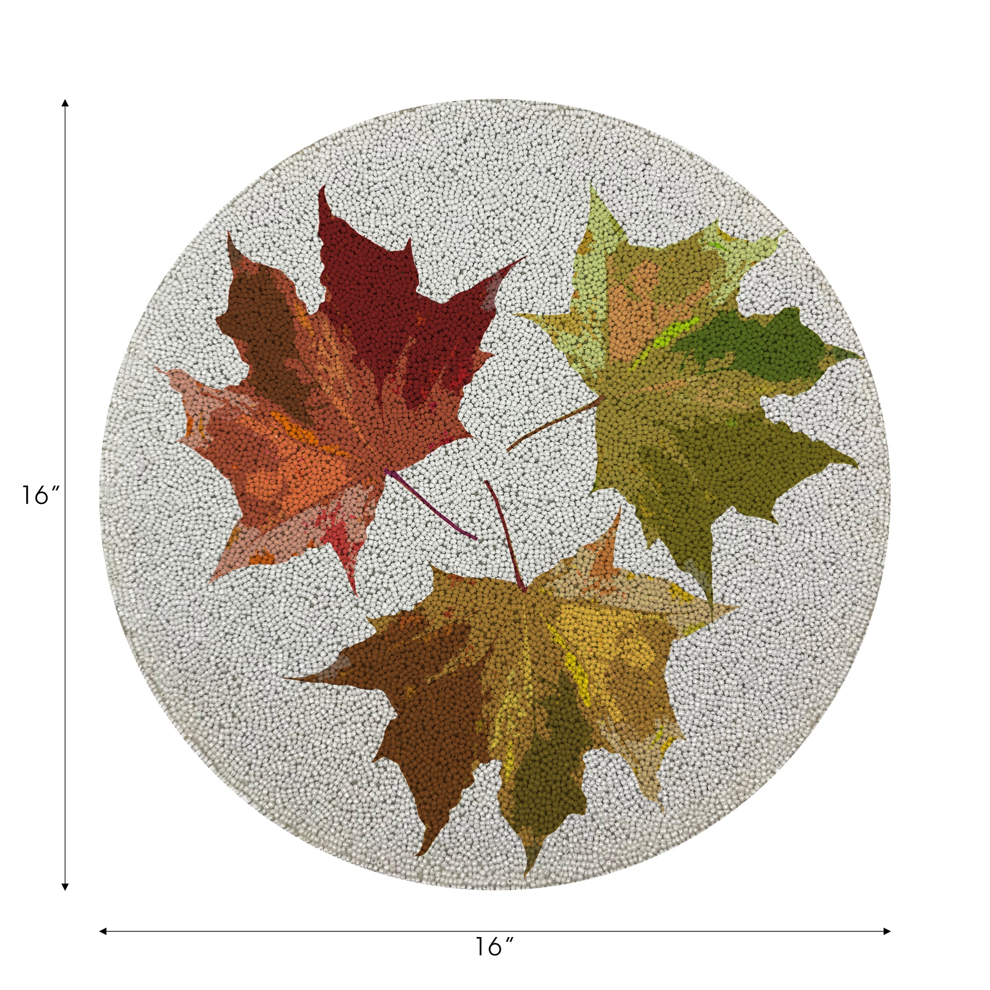 Autumn Leaves White Round Beaded Placemat Smooth