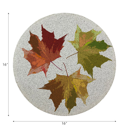 Autumn Leaves White Round Beaded Placemat Smooth