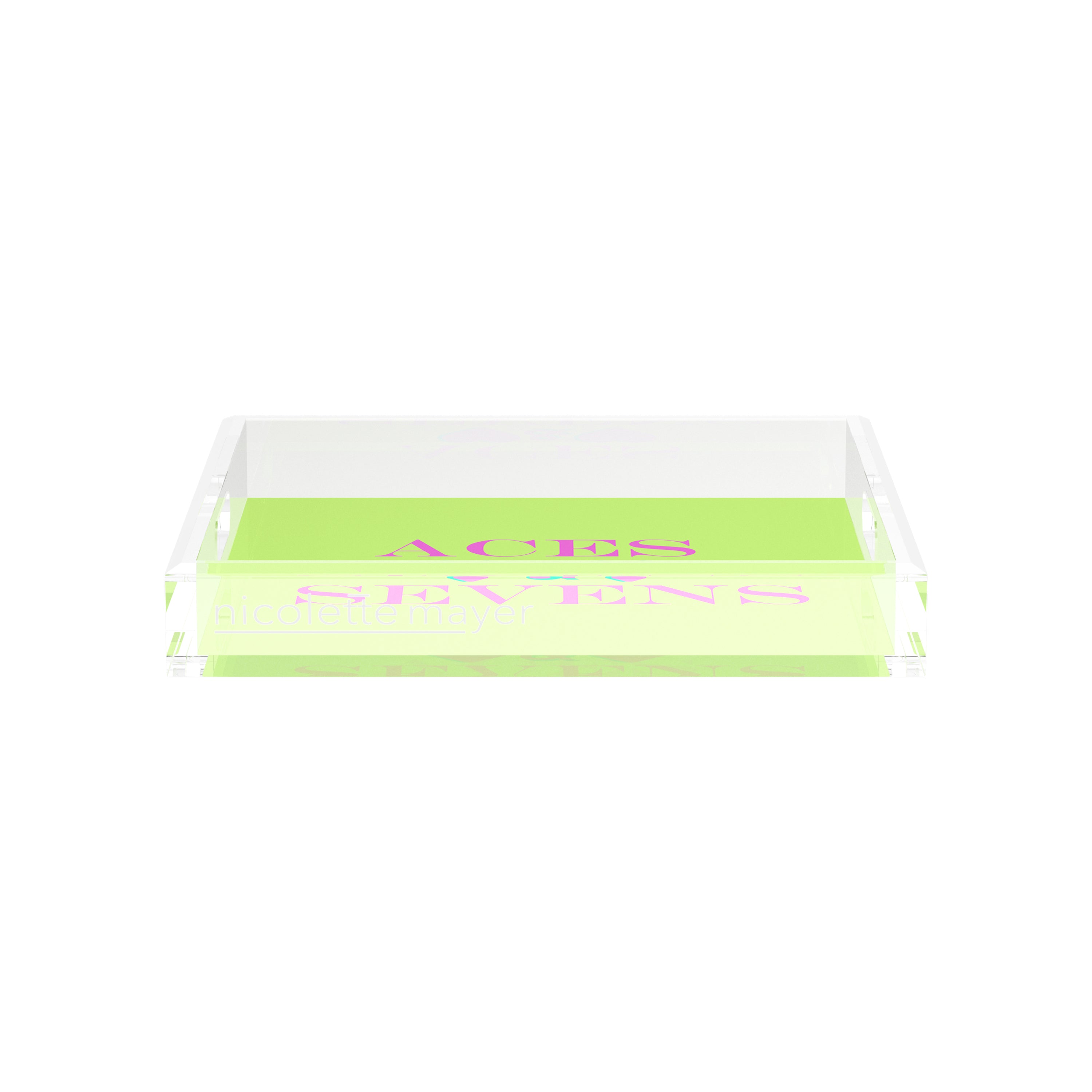 Canasta Aces and Sevens Key Lime Pink 12X12 Acrylic Tray - nicolettemayer.com 