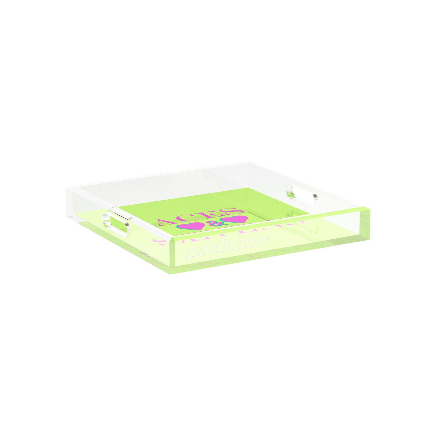 Canasta Aces and Sevens Key Lime Pink 12X12 Acrylic Tray - nicolettemayer.com 