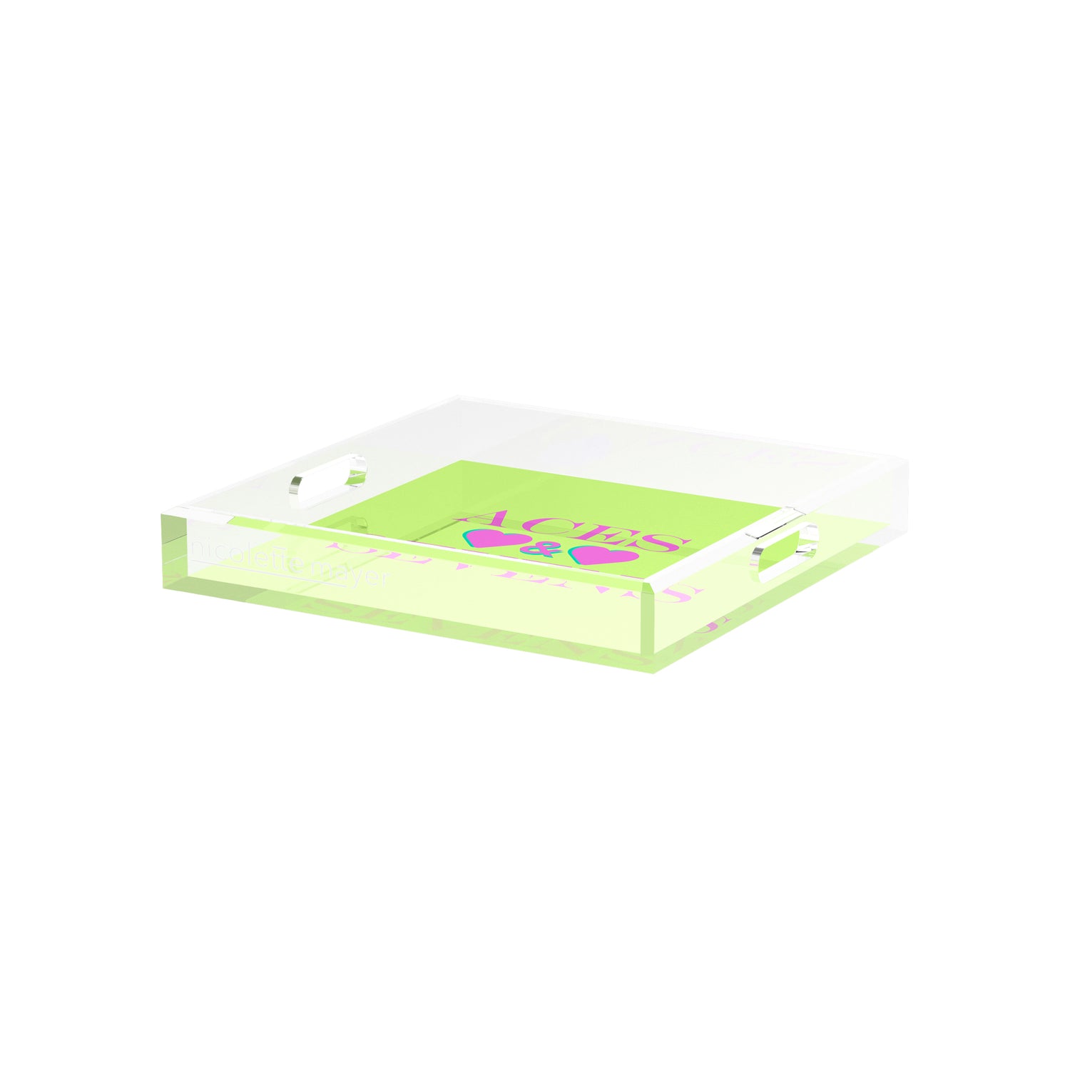 Canasta Aces and Sevens Key Lime Pink 12X12 Acrylic Tray - nicolettemayer.com 