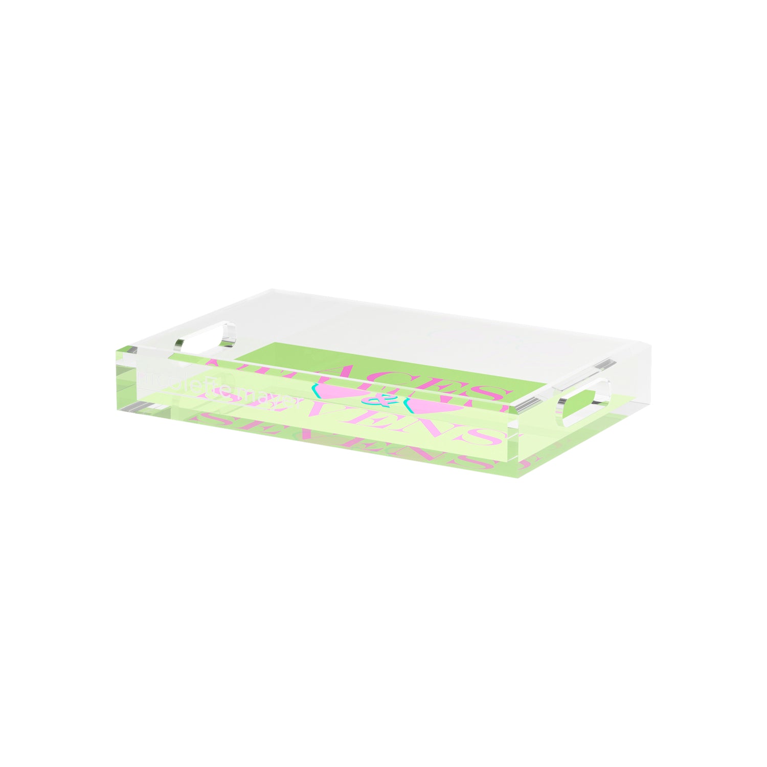 Canasta Aces And Sevens Key Lime Pink 12.5x7.75 Acrylic Tray - nicolettemayer.com 