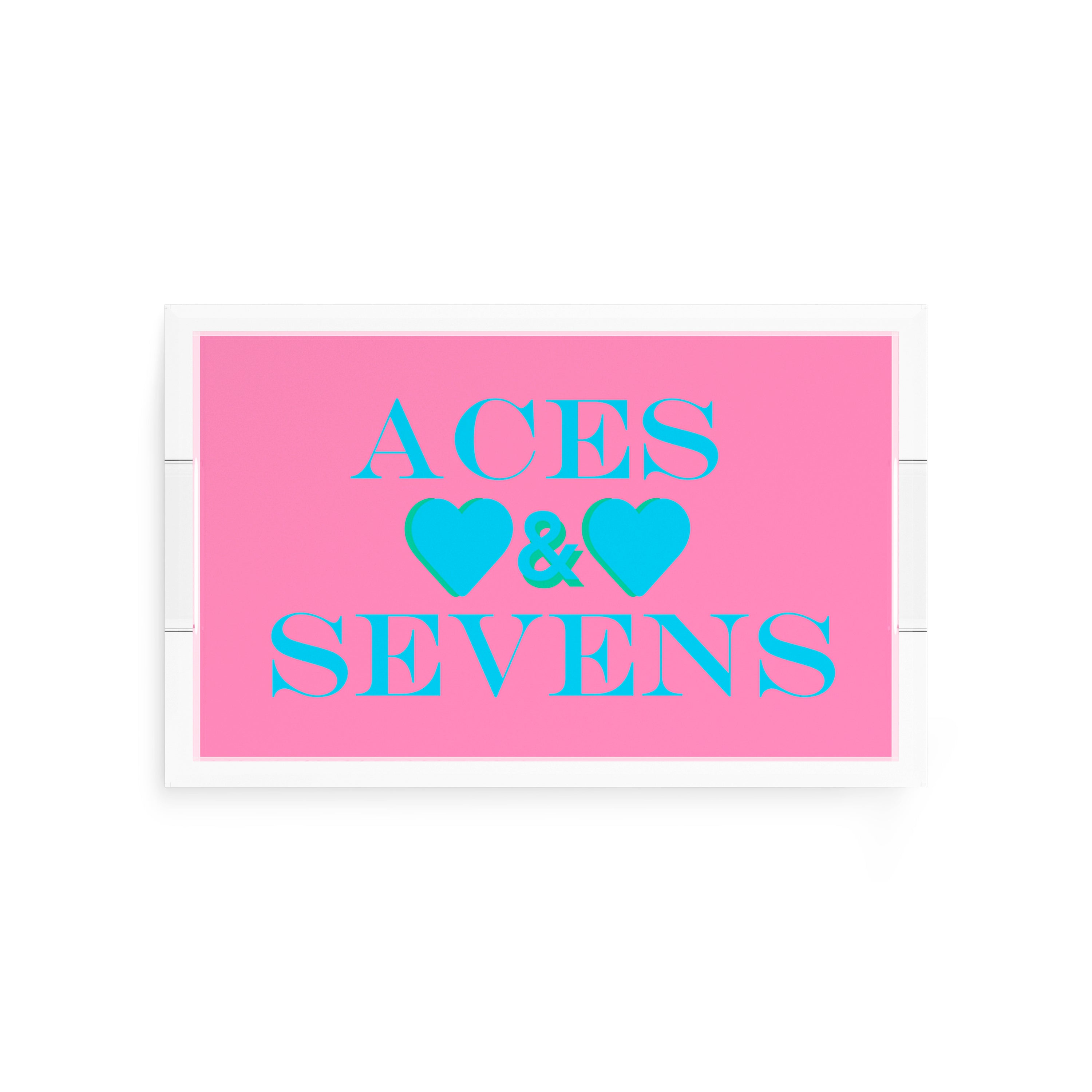 Canasta Aces And Sevens Pink Blue 12.5x7.75 Acrylic Tray - nicolettemayer.com 