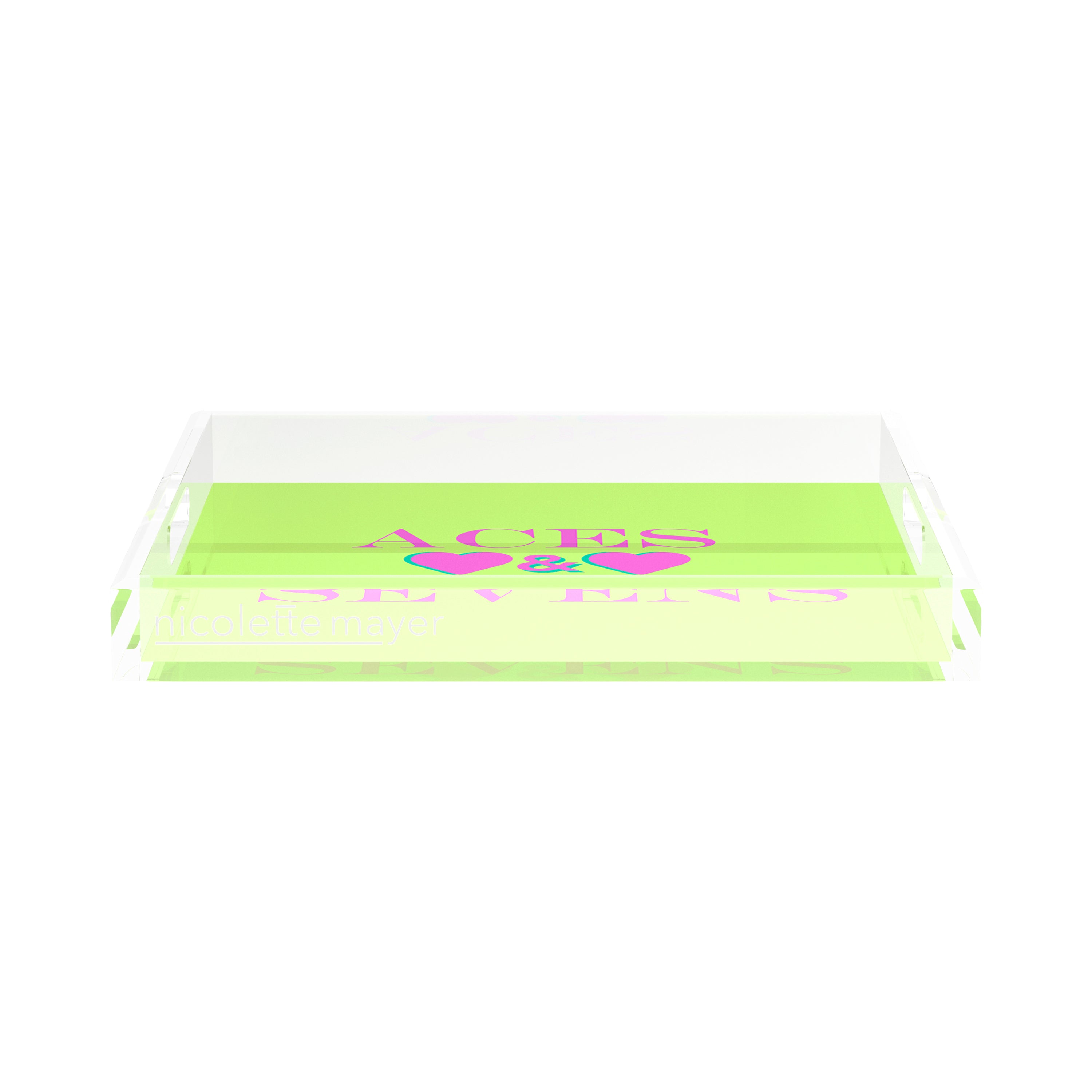 Canasta Aces and Sevens Key Lime Pink 15X15 Acrylic Tray - nicolettemayer.com 