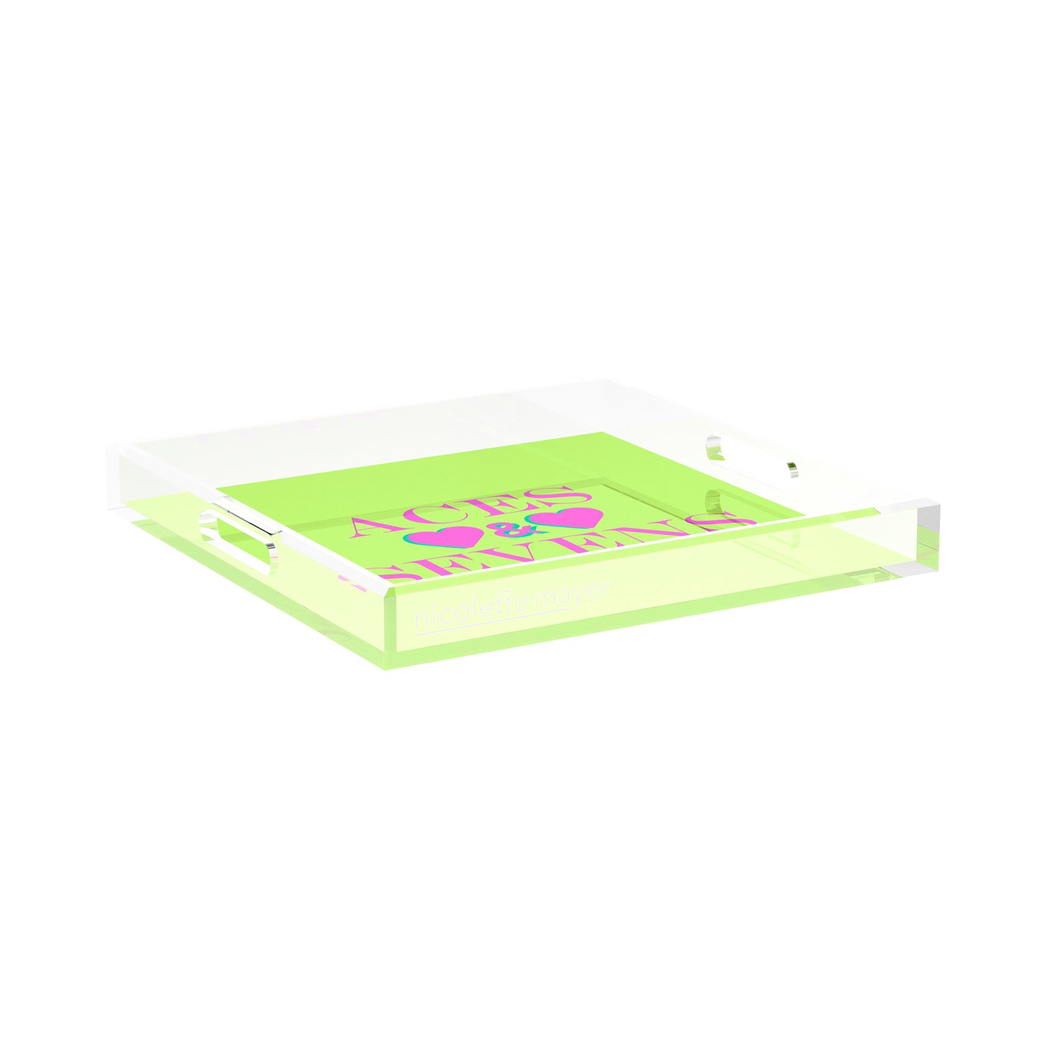 Canasta Aces and Sevens Key Lime Pink 15X15 Acrylic Tray - nicolettemayer.com 