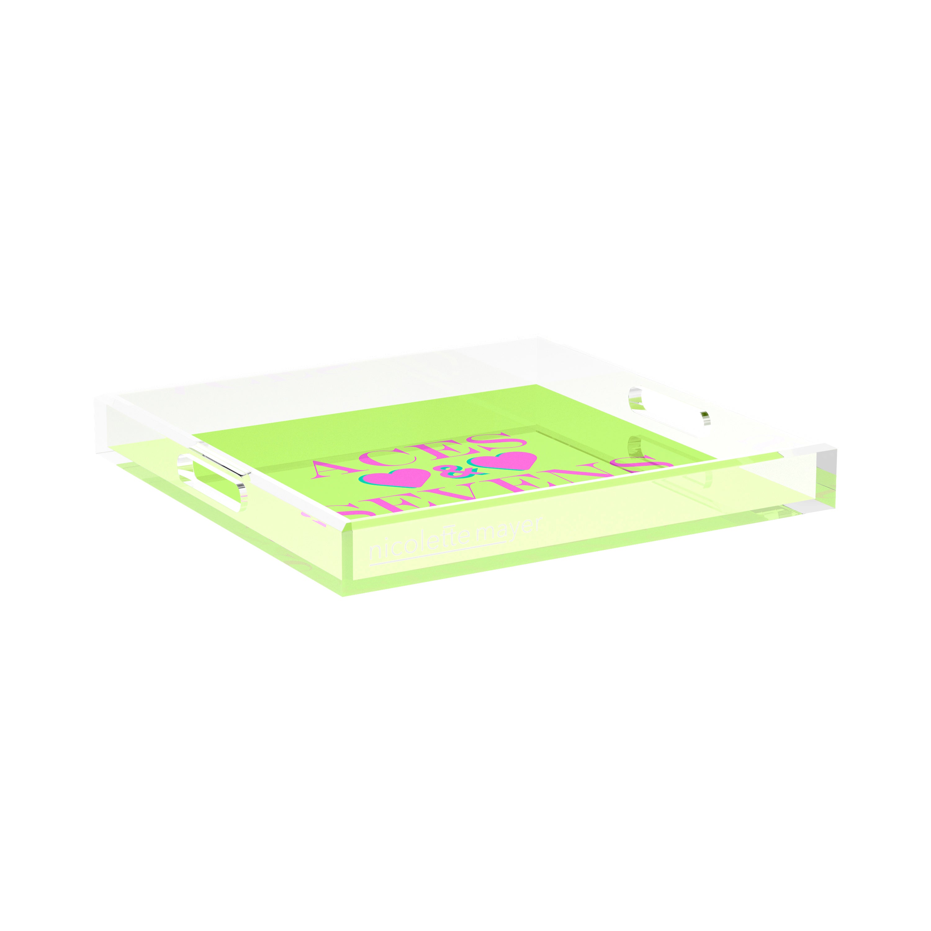 Canasta Aces and Sevens Key Lime Pink 15X15 Acrylic Tray - nicolettemayer.com 