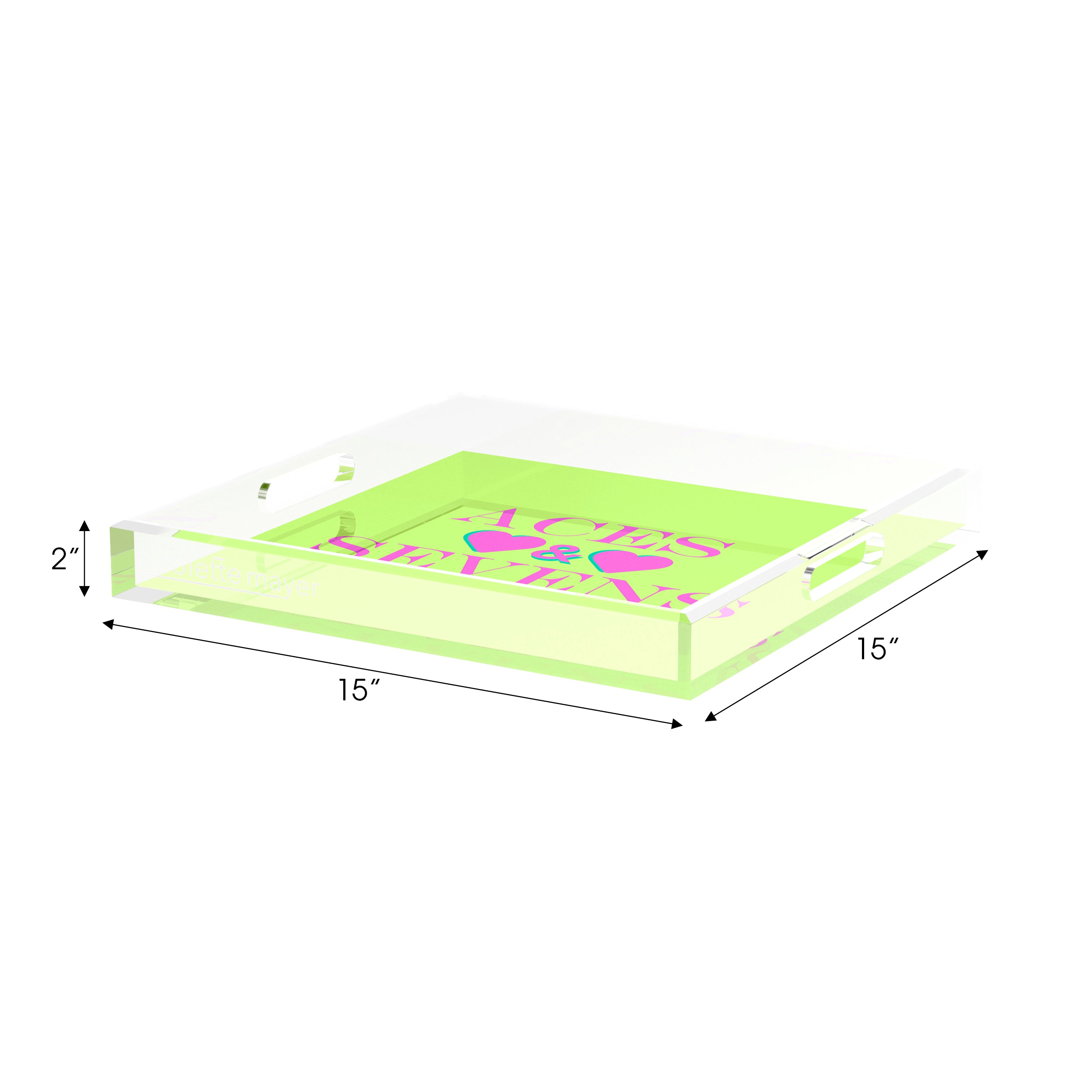 Canasta Aces and Sevens Key Lime Pink 15X15 Acrylic Tray - nicolettemayer.com 