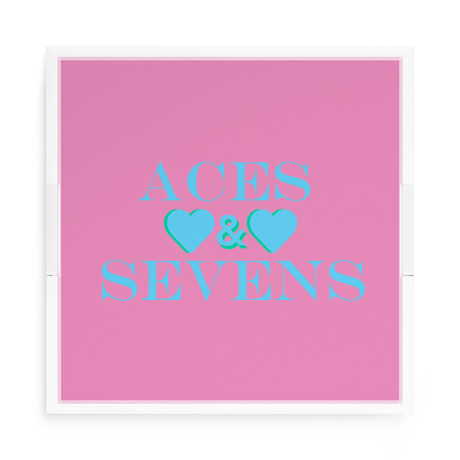 Canasta Aces and Sevens Pink Blue 15X15 Acrylic Tray - nicolettemayer.com 