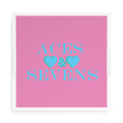 Canasta Aces and Sevens Pink Blue 15X15 Acrylic Tray - nicolettemayer.com 