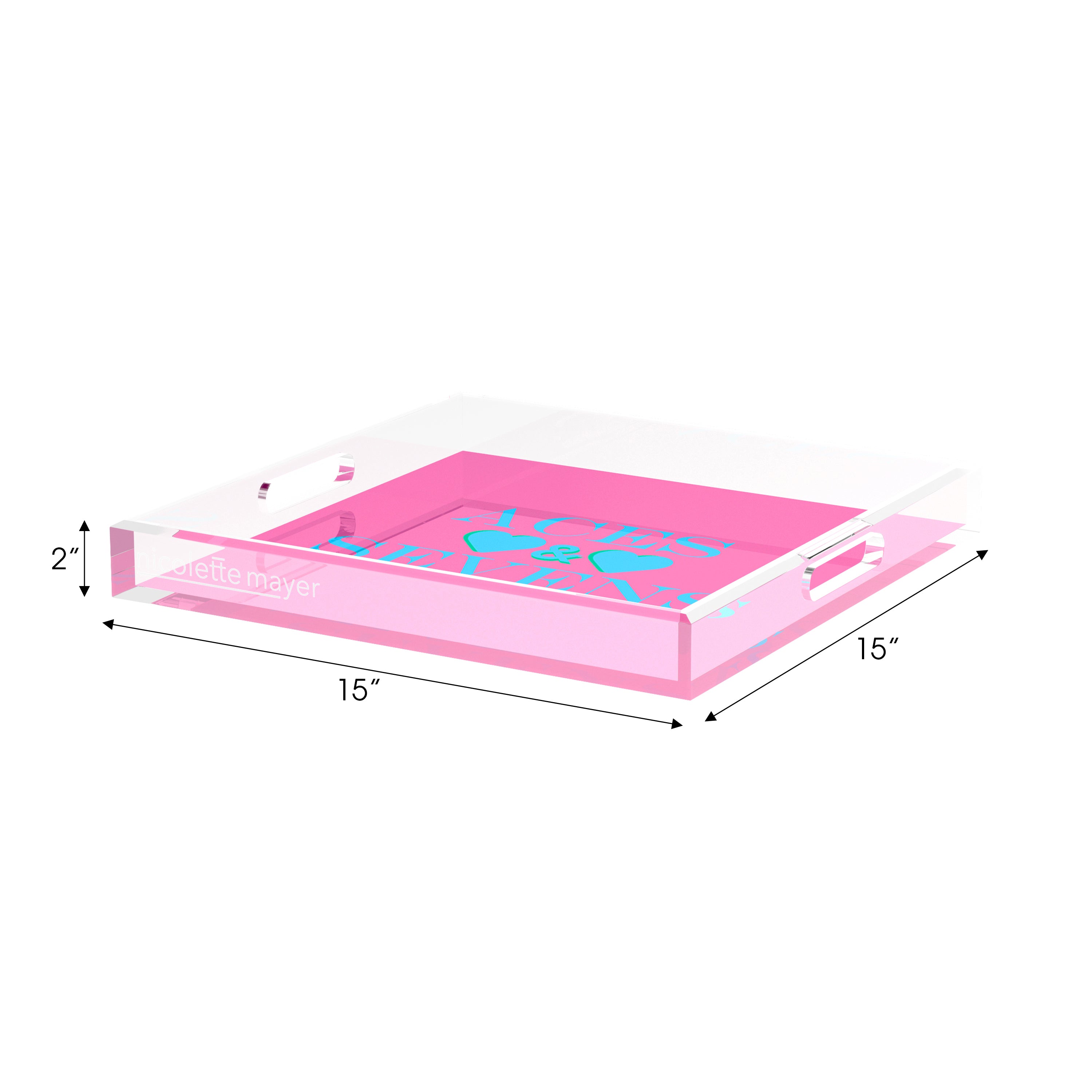 Canasta Aces and Sevens Pink Blue 15X15 Acrylic Tray - nicolettemayer.com 