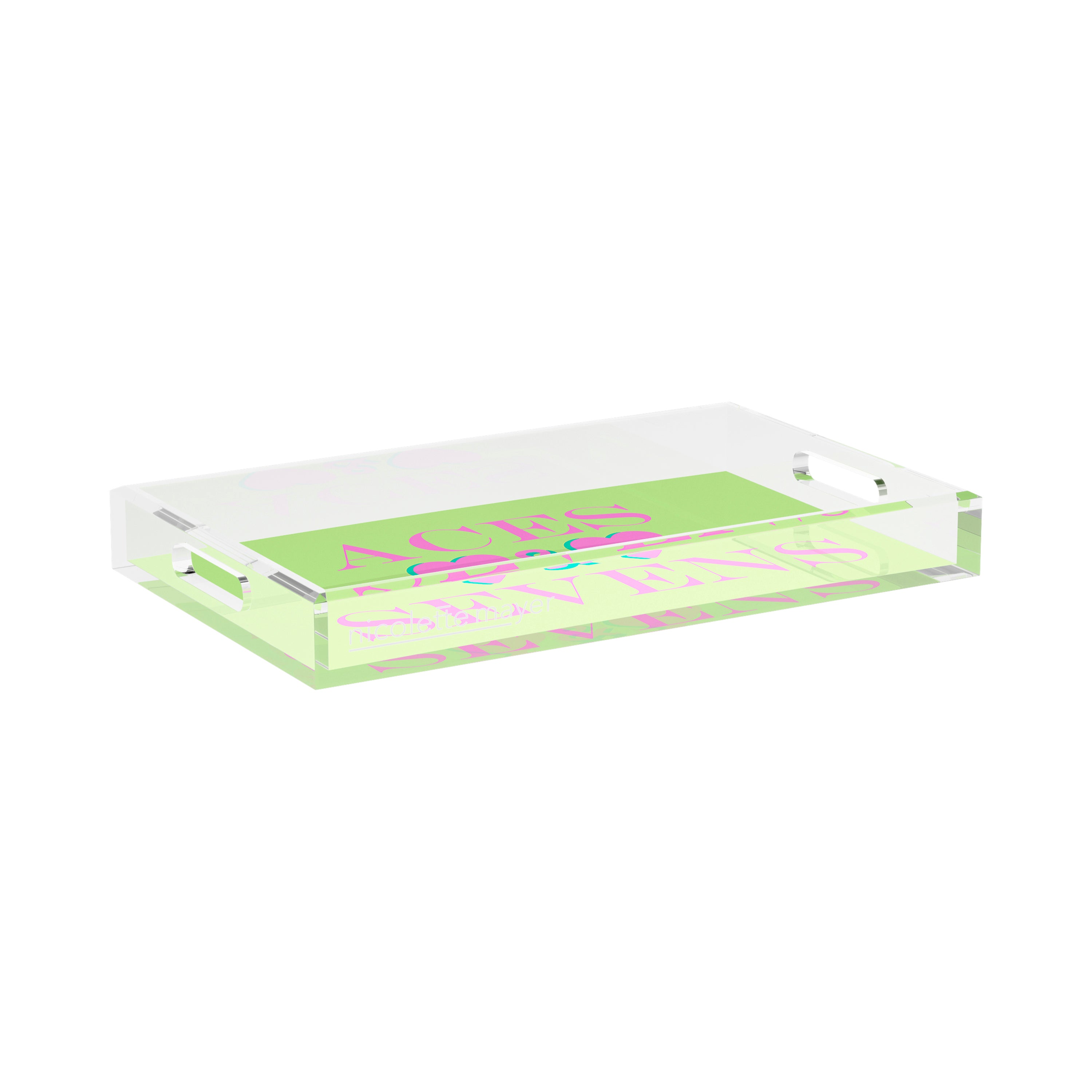 Canasta Aces And Sevens Key Lime Pink 17X10.5 Acrylic Tray - nicolettemayer.com 