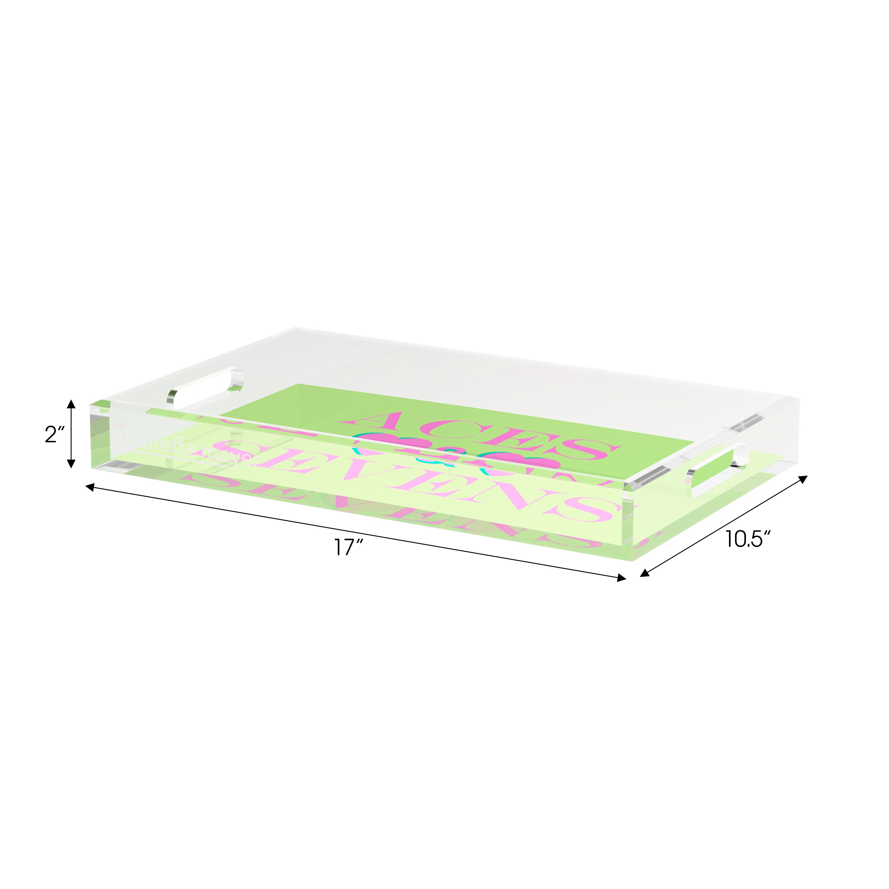 Canasta Aces And Sevens Key Lime Pink Set of 3 Acrylic Tray - nicolettemayer.com 