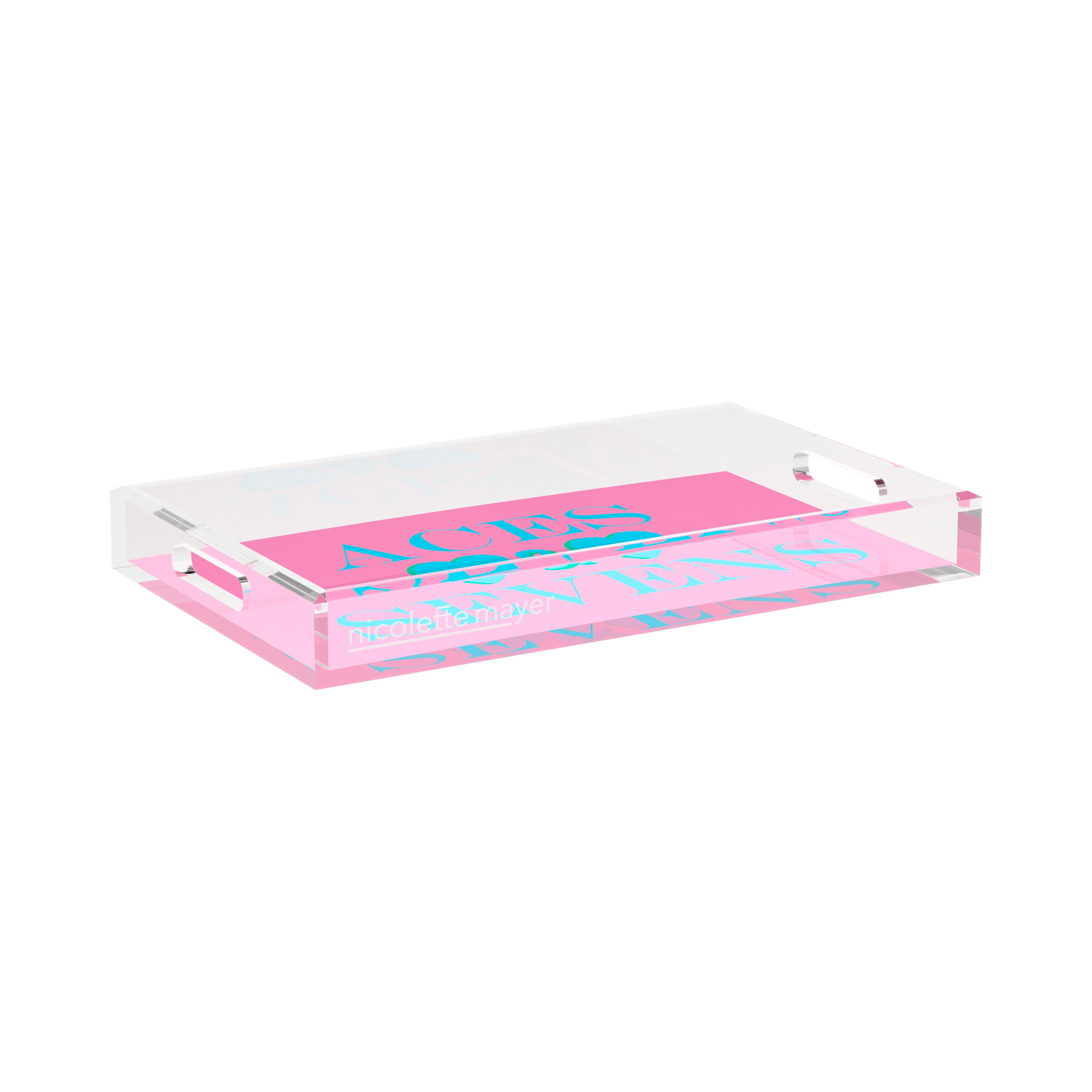 Canasta Aces And Sevens Pink Blue 17X10.5 Acrylic Tray - nicolettemayer.com 