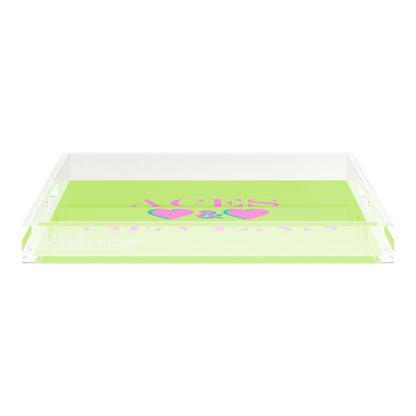 Canasta Aces and Sevens Key Lime Pink 18X18 Acrylic Tray - nicolettemayer.com 