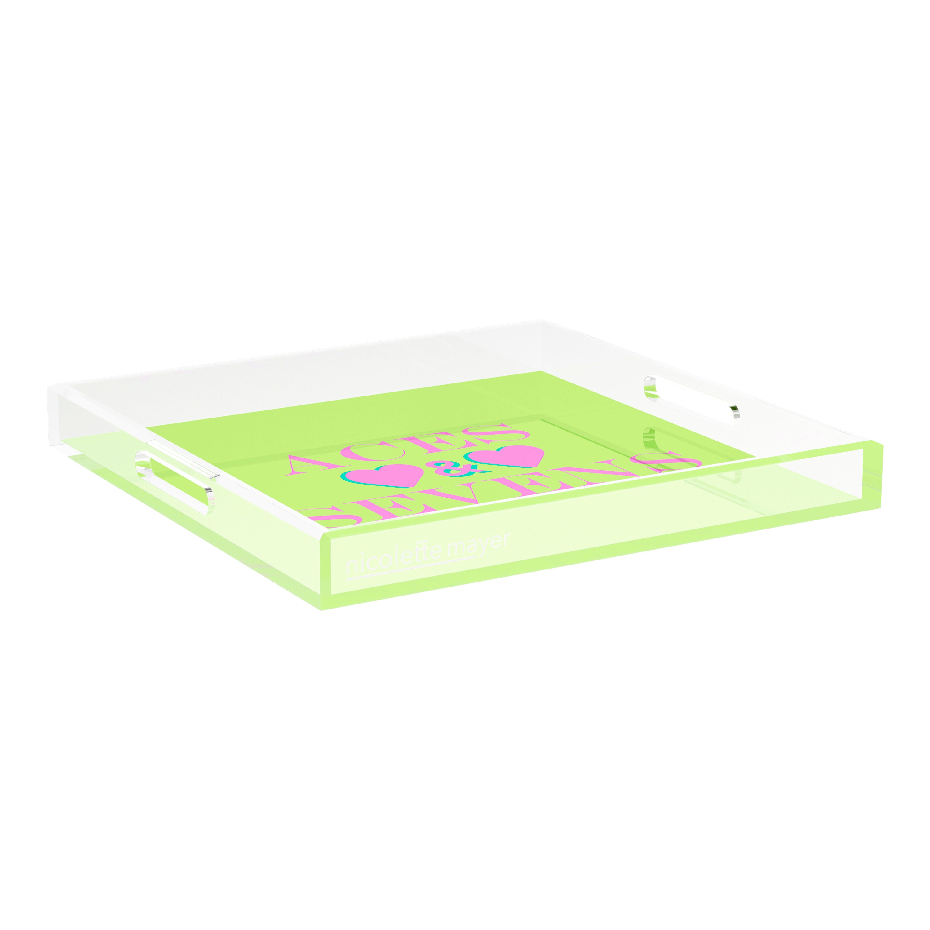 Canasta Aces and Sevens Key Lime Pink 18X18 Acrylic Tray - nicolettemayer.com 