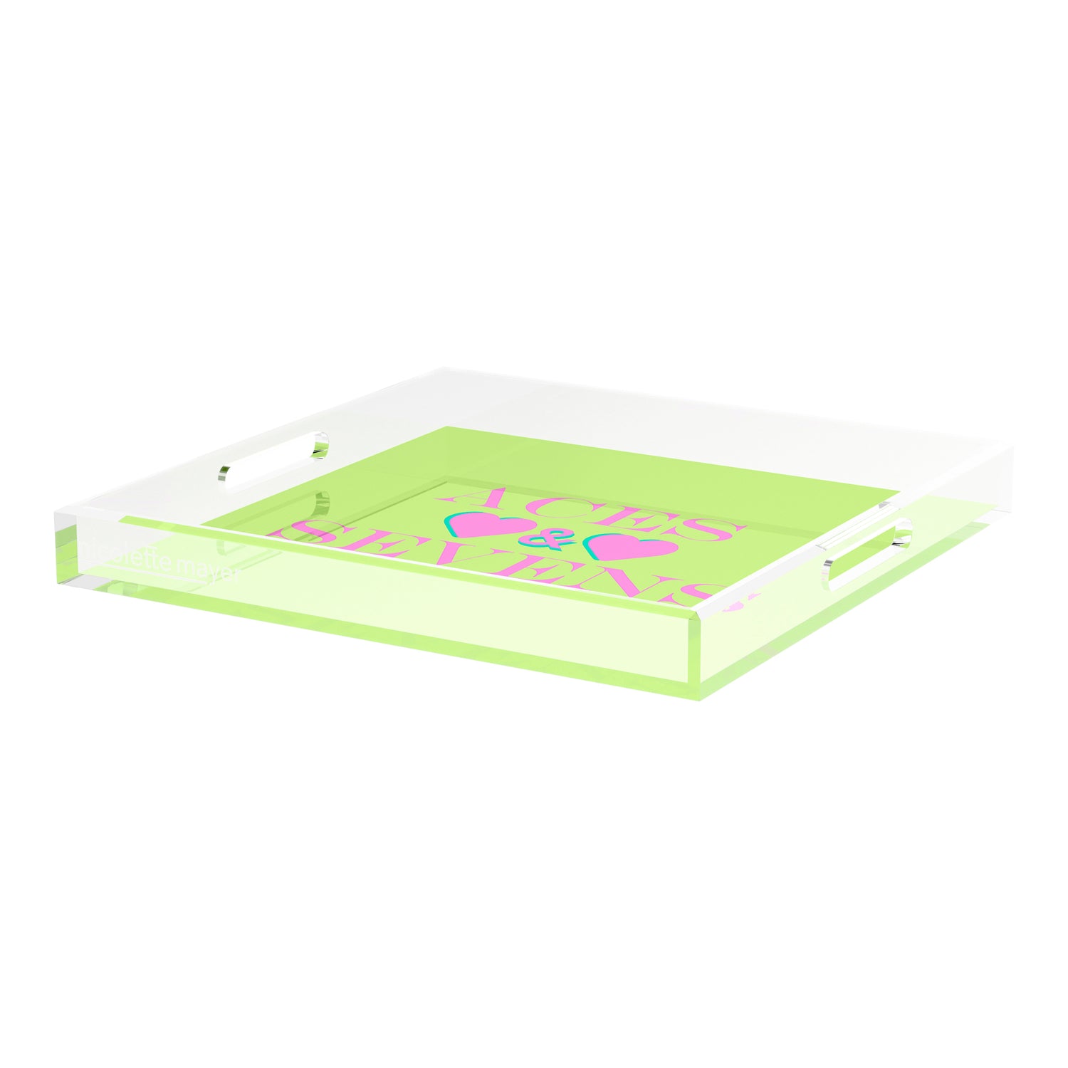 Canasta Aces and Sevens Key Lime Pink 18X18 Acrylic Tray - nicolettemayer.com 