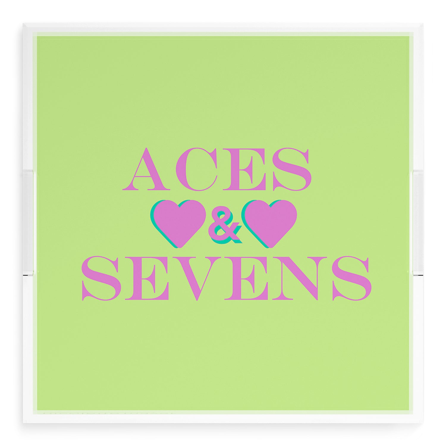 Canasta Aces and Sevens Key Lime Pink 18X18 Acrylic Tray - nicolettemayer.com 