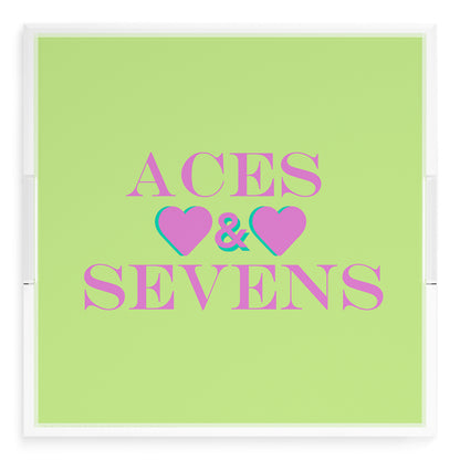 Canasta Aces and Sevens Key Lime Pink 18X18 Acrylic Tray - nicolettemayer.com 