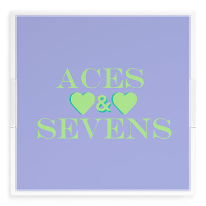 Canasta Aces and Sevens Lime Hydrangea 18X18 Acrylic Tray - nicolettemayer.com 