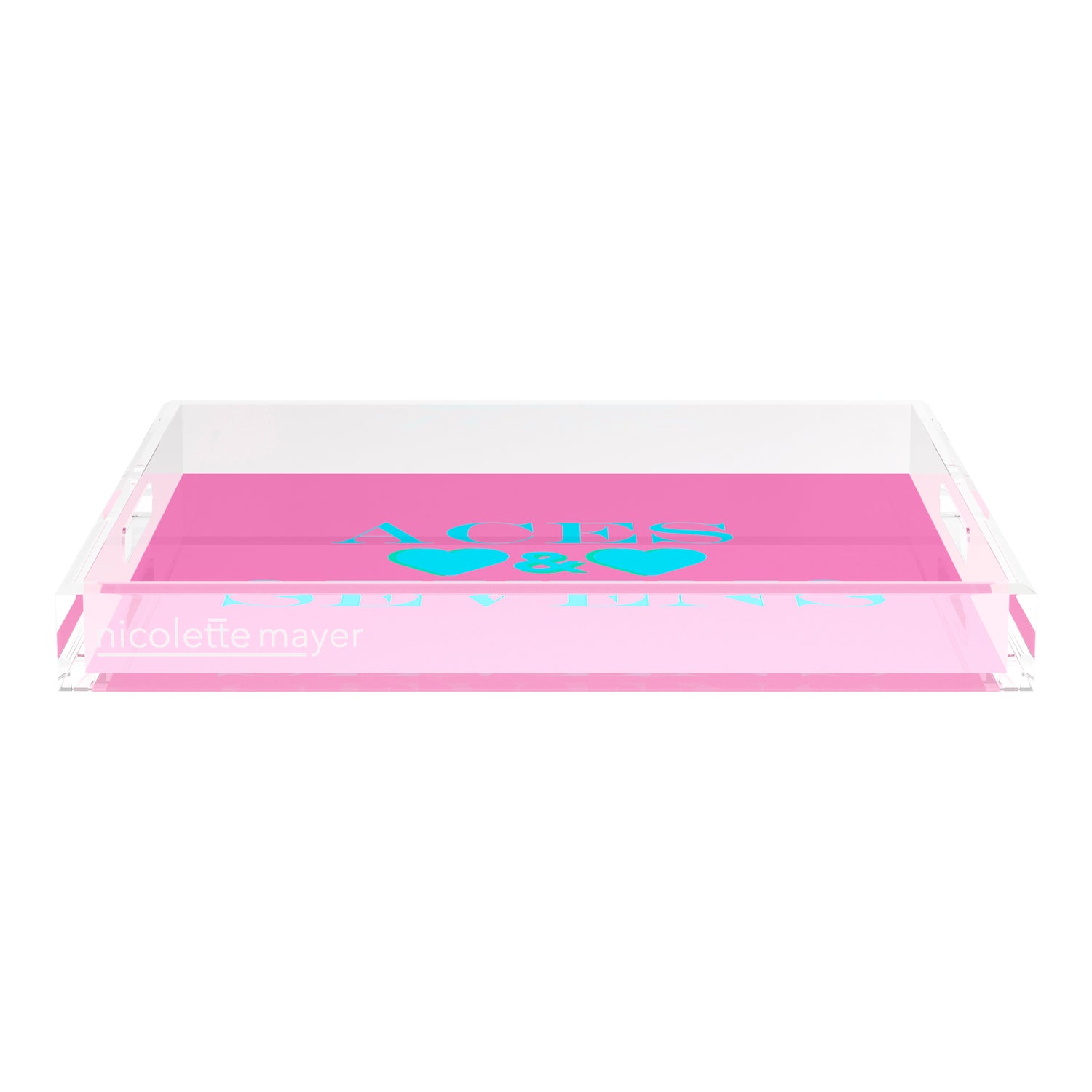 Canasta Aces and Sevens Pink Blue 18X18 Acrylic Tray - nicolettemayer.com 