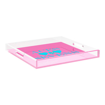 Canasta Aces and Sevens Pink Blue 18X18 Acrylic Tray - nicolettemayer.com 