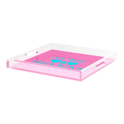 Canasta Aces and Sevens Pink Blue 18X18 Acrylic Tray - nicolettemayer.com 