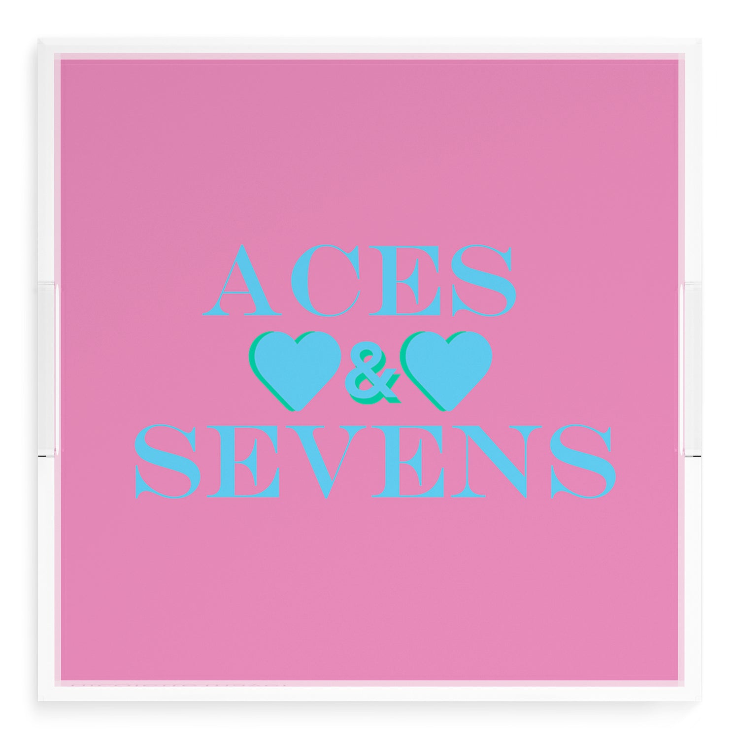 Canasta Aces and Sevens Pink Blue 18X18 Acrylic Tray - nicolettemayer.com 