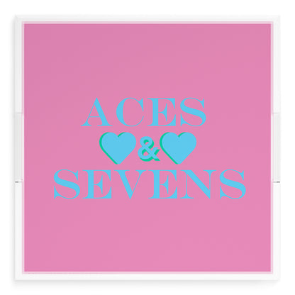 Canasta Aces and Sevens Pink Blue 18X18 Acrylic Tray - nicolettemayer.com 