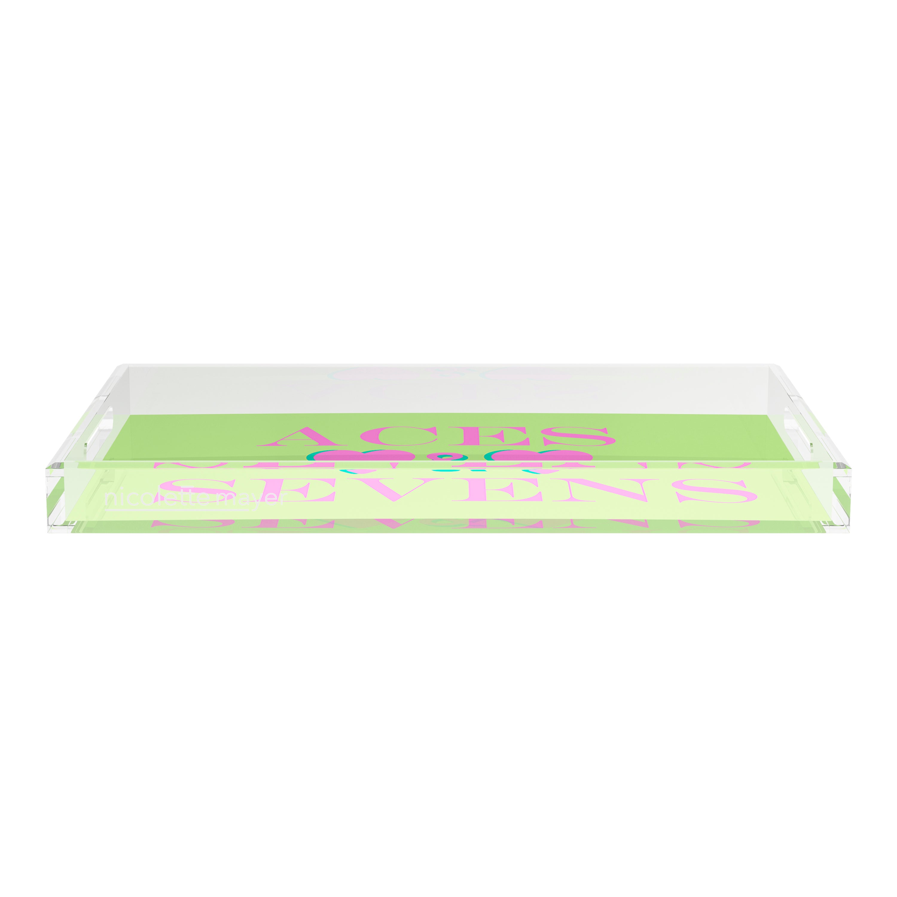 Canasta Aces And Sevens Key Lime Pink 22.5x14.5 Acrylic Tray - nicolettemayer.com 