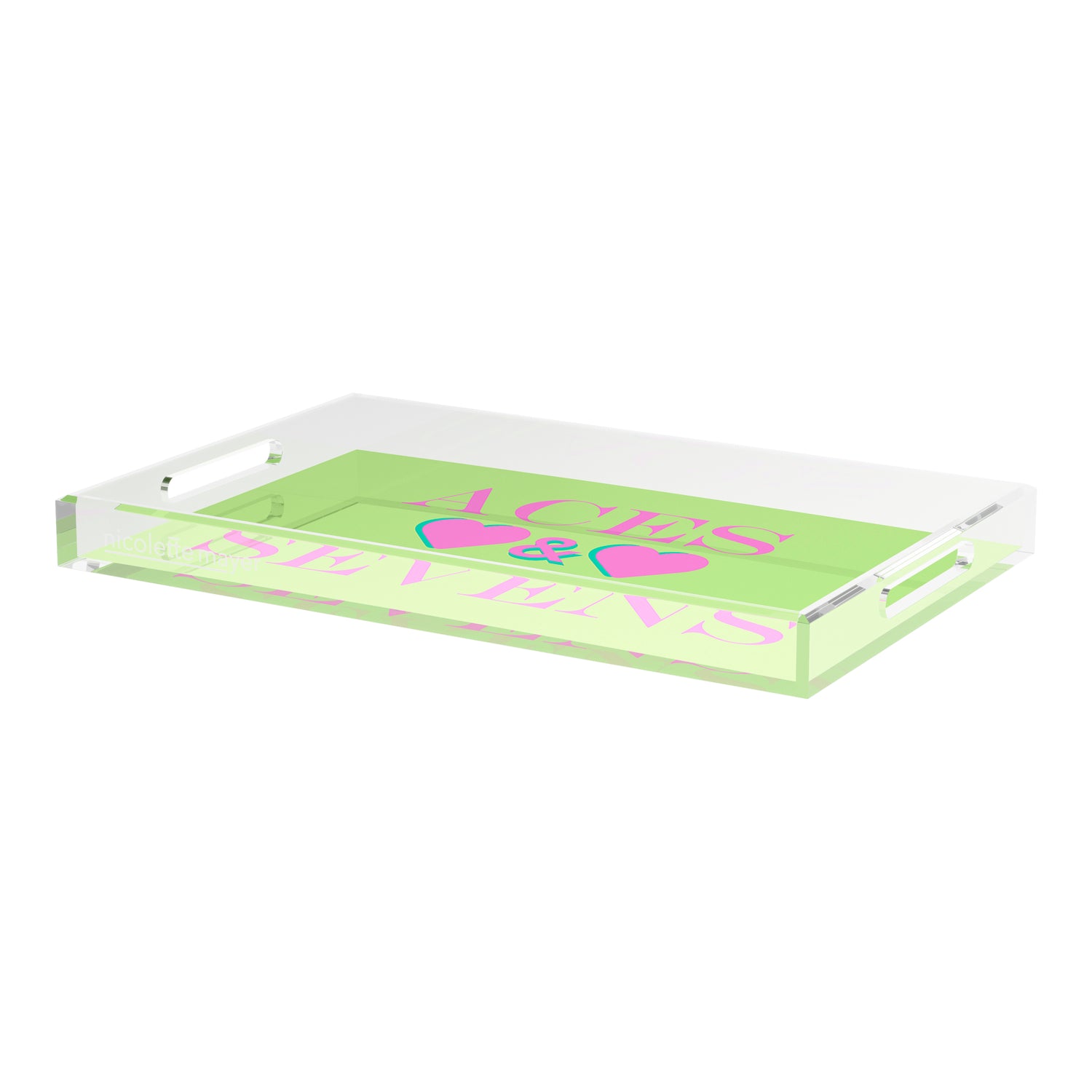 Canasta Aces And Sevens Key Lime Pink 22.5x14.5 Acrylic Tray - nicolettemayer.com 