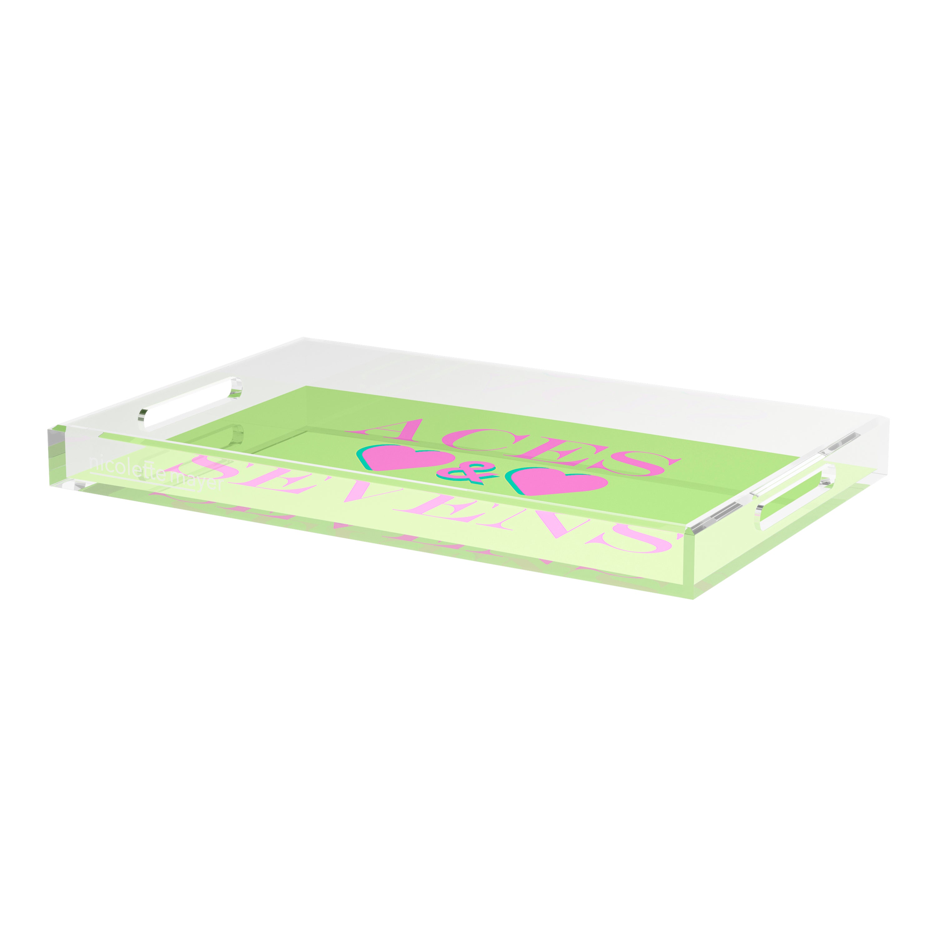 Canasta Aces And Sevens Key Lime Pink 22.5x14.5 Acrylic Tray - nicolettemayer.com 