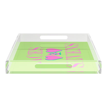 Canasta Aces And Sevens Key Lime Pink 22.5x14.5 Acrylic Tray - nicolettemayer.com 