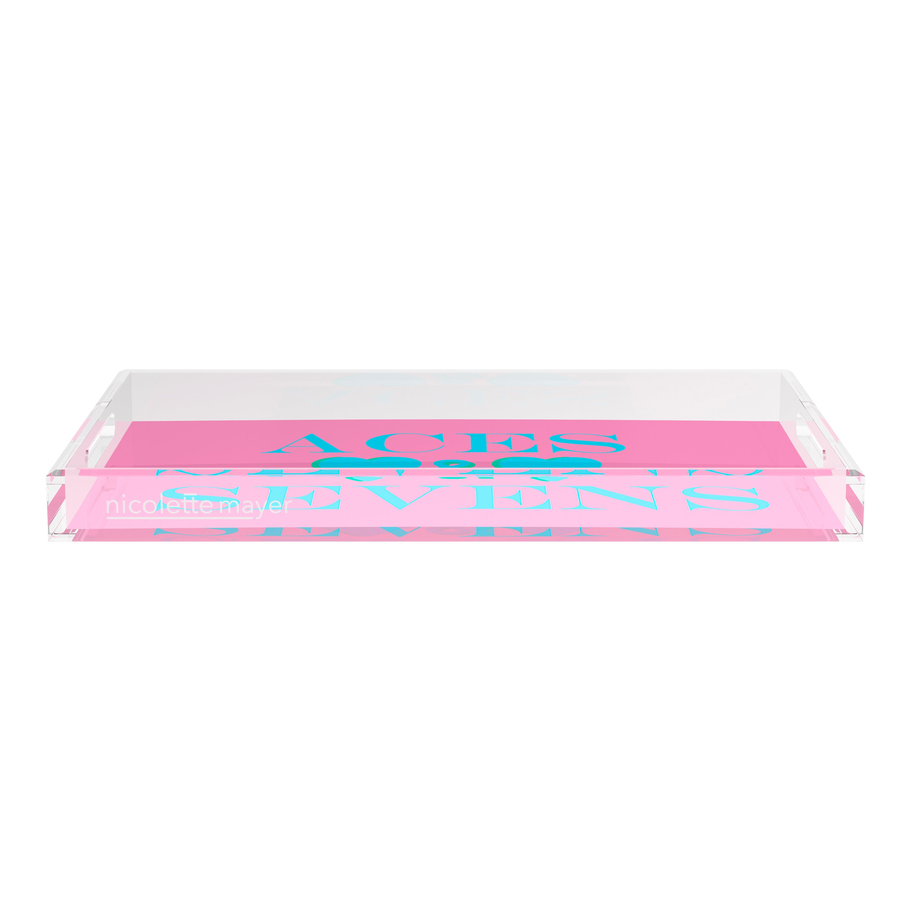 Canasta Aces And Sevens Pink Blue 22.5x14.5 Acrylic Tray - nicolettemayer.com 