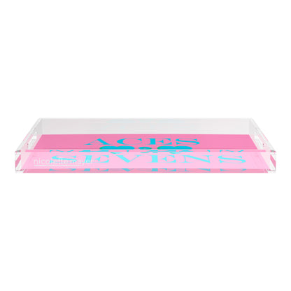 Canasta Aces And Sevens Pink Blue 22.5x14.5 Acrylic Tray - nicolettemayer.com 