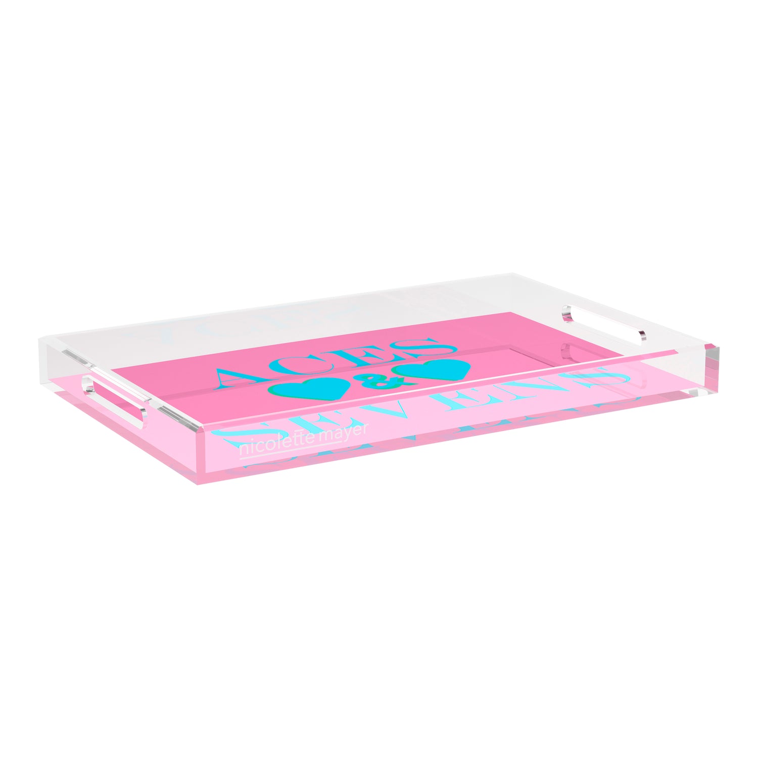 Canasta Aces And Sevens Pink Blue 22.5x14.5 Acrylic Tray - nicolettemayer.com 