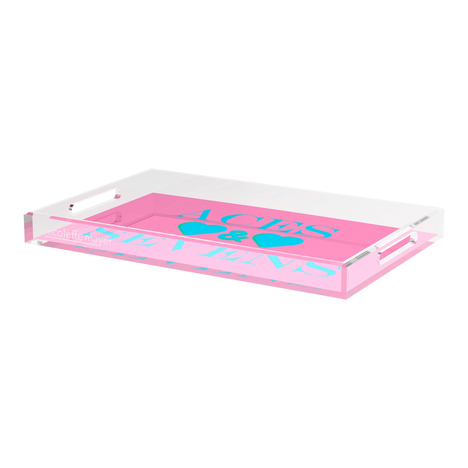 Canasta Aces And Sevens Pink Blue 22.5x14.5 Acrylic Tray - nicolettemayer.com 