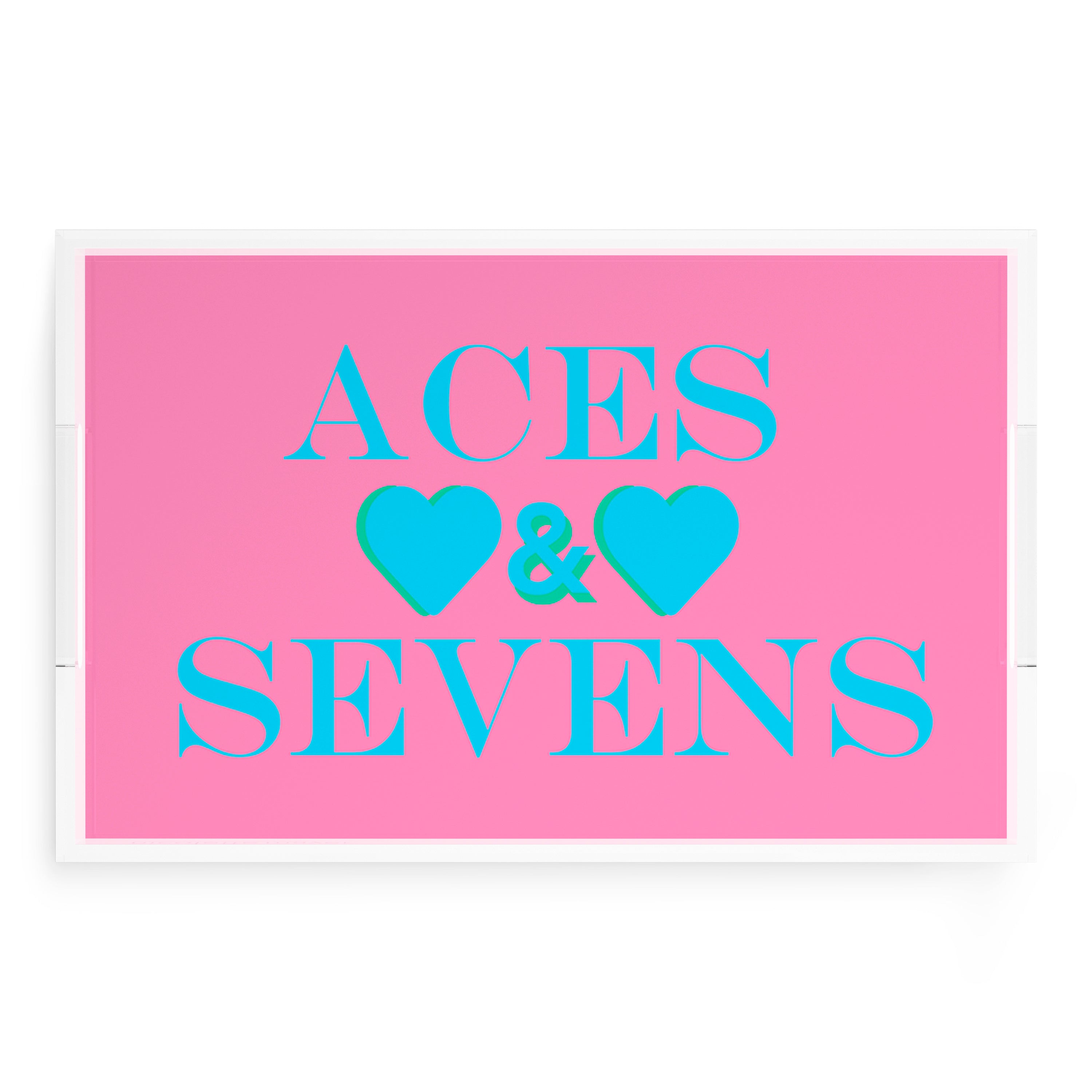 Canasta Aces And Sevens Pink Blue 22.5x14.5 Acrylic Tray - nicolettemayer.com 