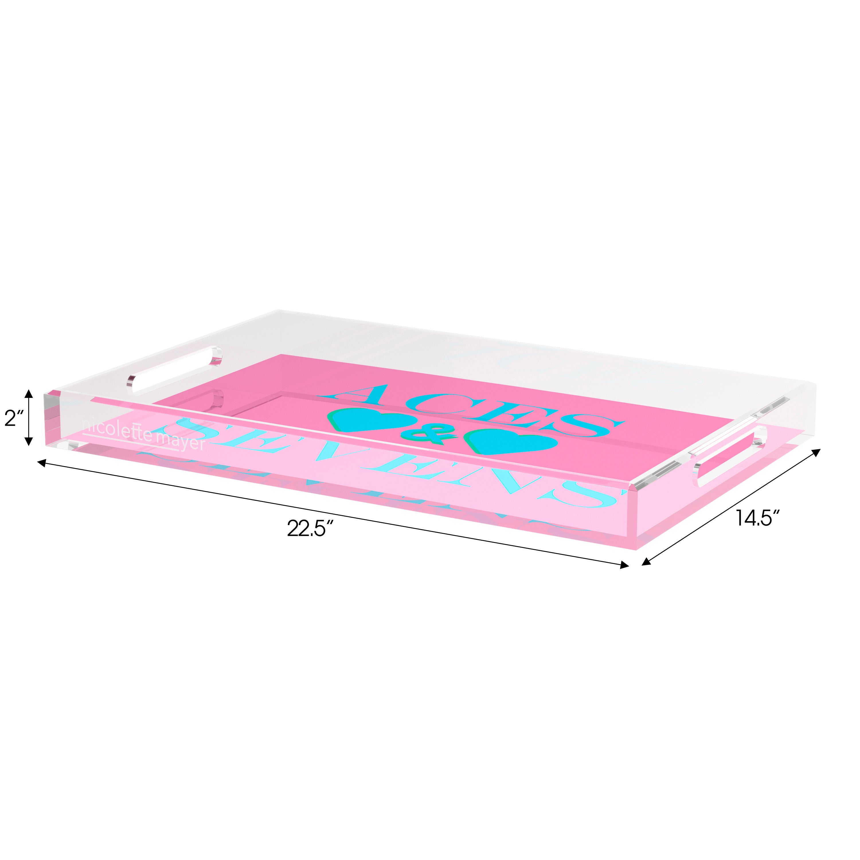 Canasta Aces And Sevens Pink Blue Set of 3 Acrylic Tray - nicolettemayer.com 