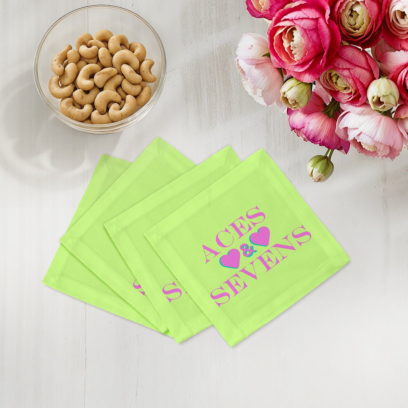 Aces And Sevens Key Lime Pink Cotton Sateen Cocktail Napkins - nicolettemayer.com