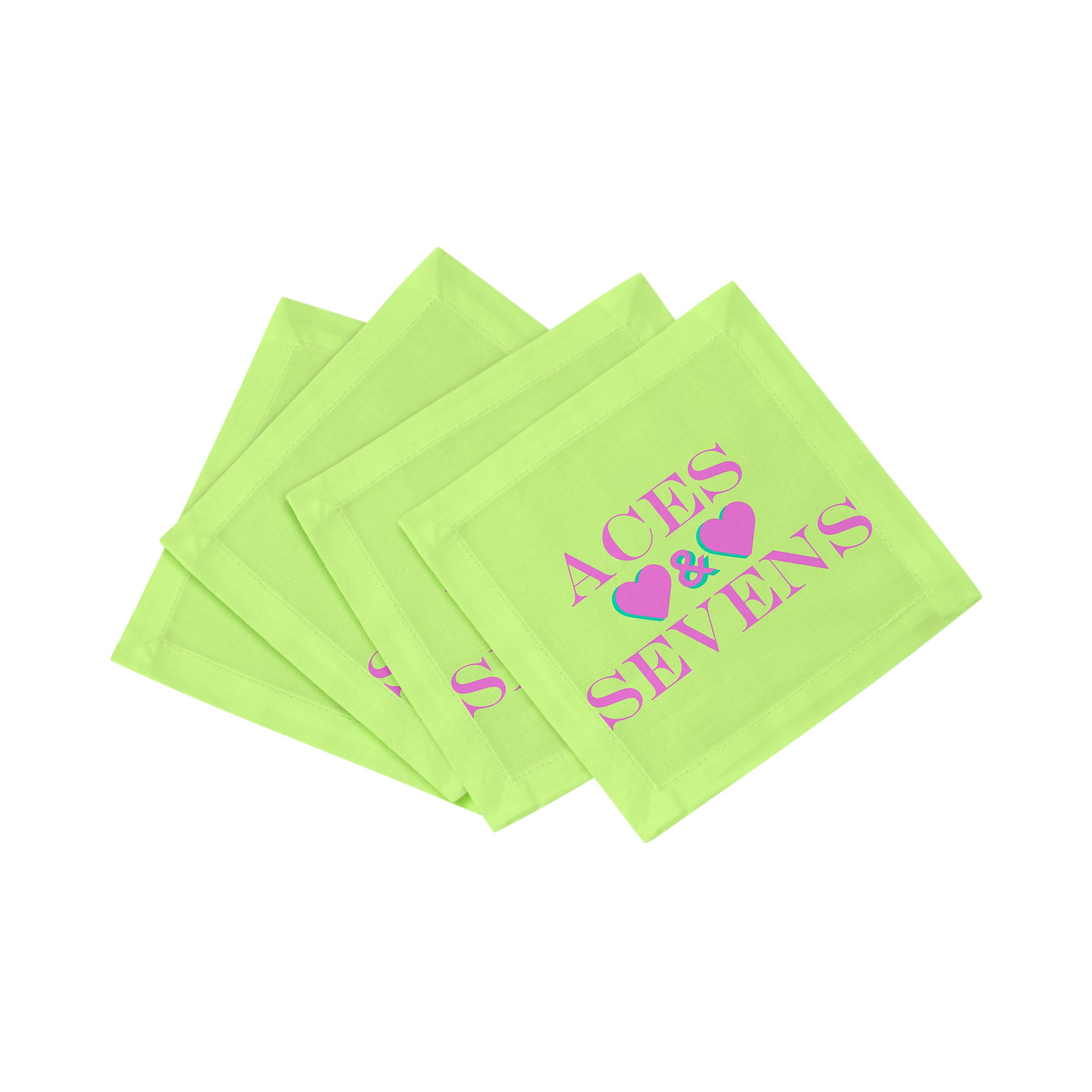 Aces And Sevens Key Lime Pink Cotton Sateen Cocktail Napkins - nicolettemayer.com