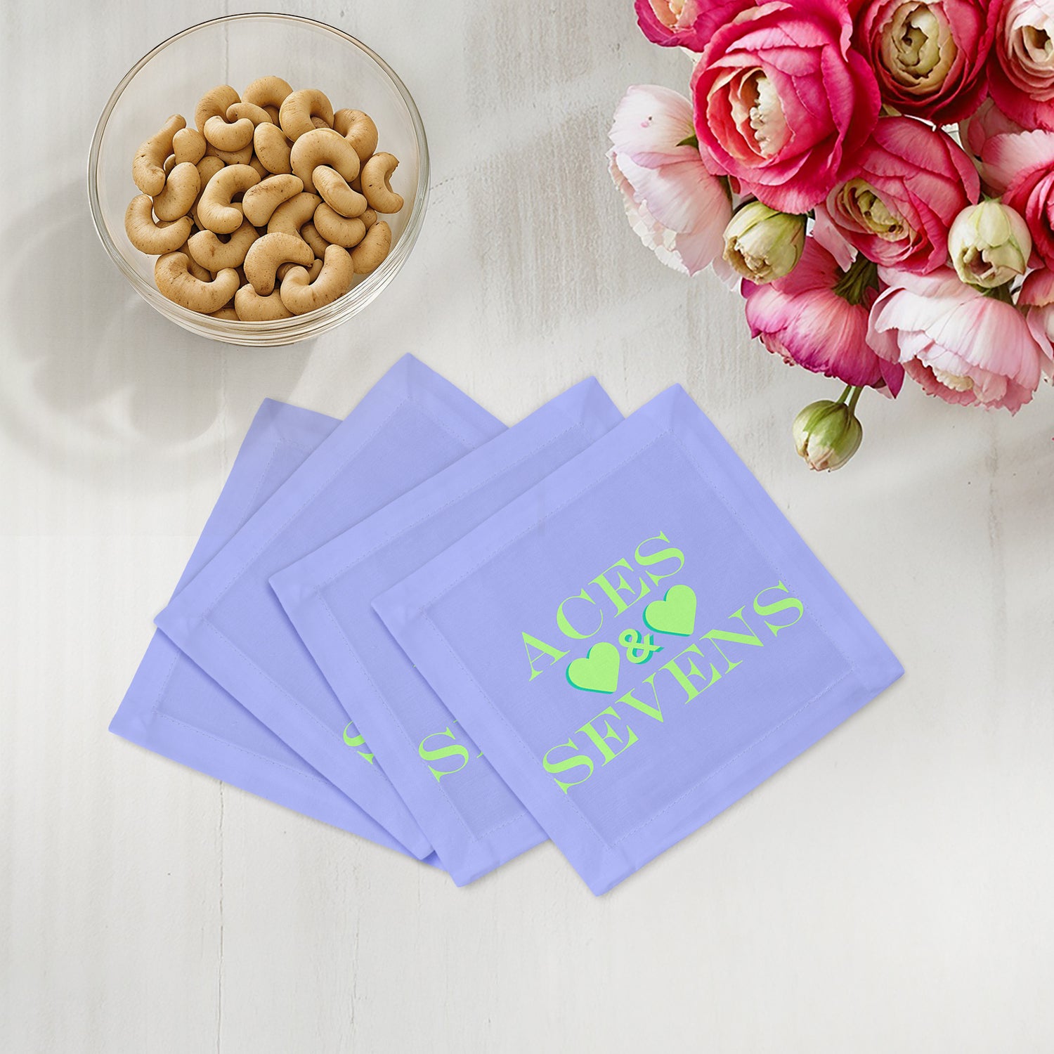 Aces And Sevens Lime Hydrangea Cotton Sateen Cocktail Napkins - nicolettemayer.com