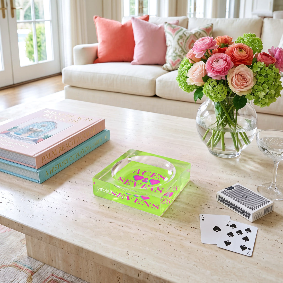Canasta Aces And Sevens Key Lime Pink Candy Catchall Dish, 6 x 6 in. by Nicolette Mayer 