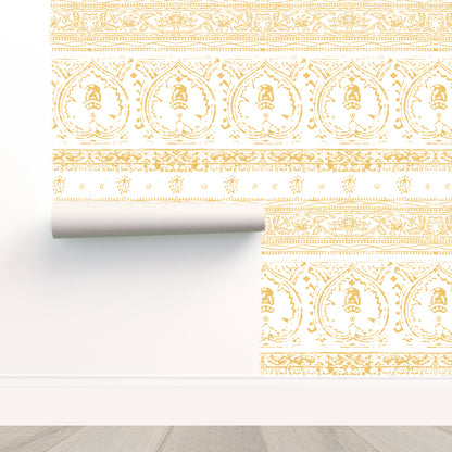 Agra Gold Peel and Stick Wallpaper, Double Roll, 34&quot; x 288&quot;, 48 sq ft