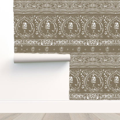 Agra Reverse Mocha Peel and Stick Wallpaper, Double Roll, 34&quot; x 288&quot;, 48 sq ft